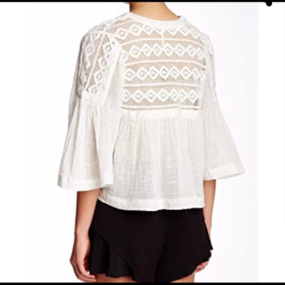 Free People Carry Me Away Cropped Swing Guaze Ivory Top SZ M - Picture 2 of 7
